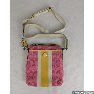 Coach Signature Stripe PVC Swingpack Pink/Yellow Crossbody Bag